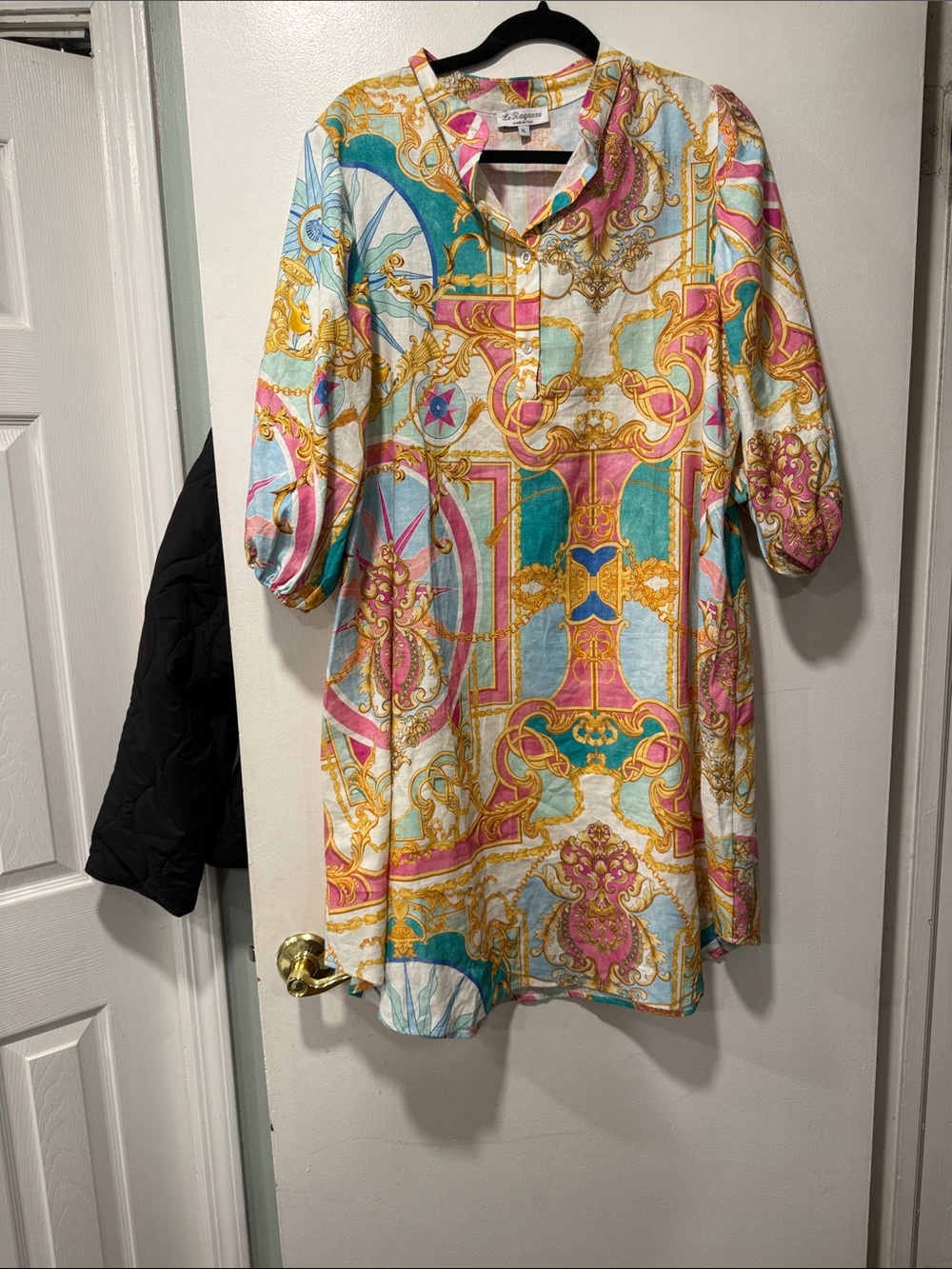 Vintage-Inspired Multicolor Print Tunic Dress
